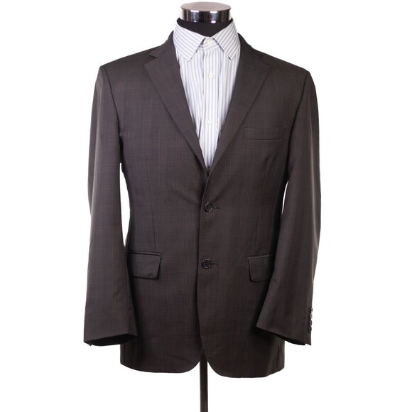 Lanificio A. Rodina Pronto Uomo brown Wool Plaid Blazer  Sz 40R Super 120s - Picture 2 of 15